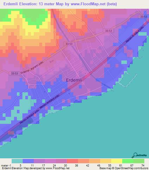 Erdemli,Turkey Elevation Map