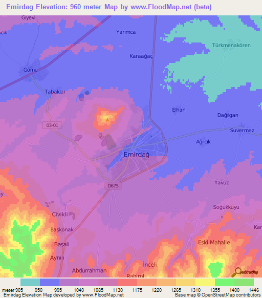 Emirdag,Turkey Elevation Map