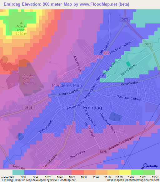 Emirdag,Turkey Elevation Map