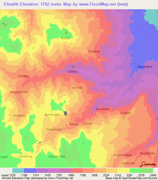 Elmalik,Turkey Elevation Map