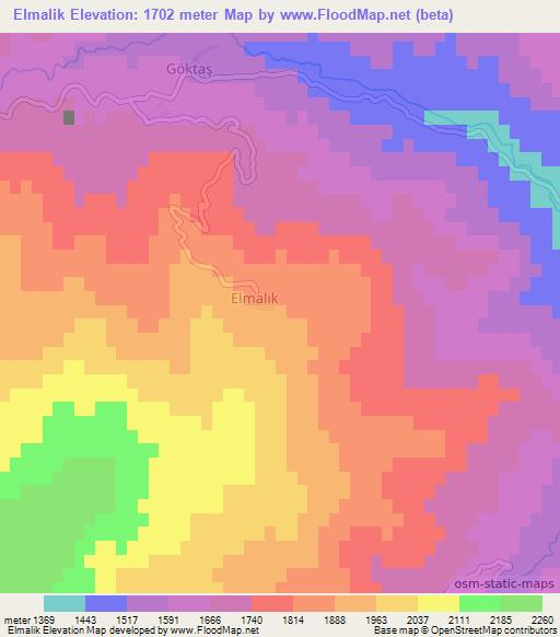 Elmalik,Turkey Elevation Map