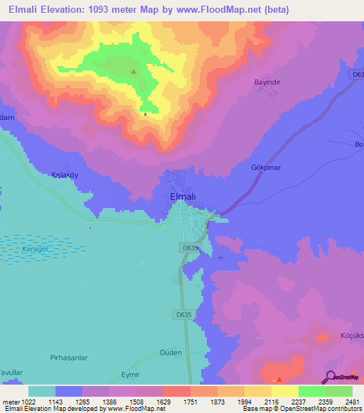 Elmali,Turkey Elevation Map