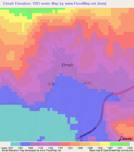 Elmali,Turkey Elevation Map