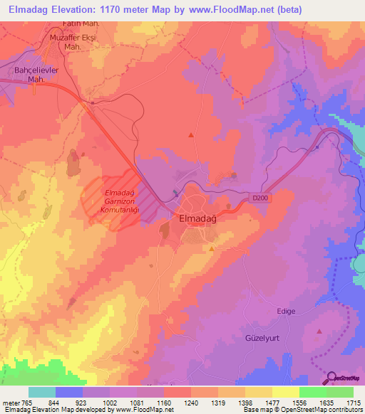 Elmadag,Turkey Elevation Map