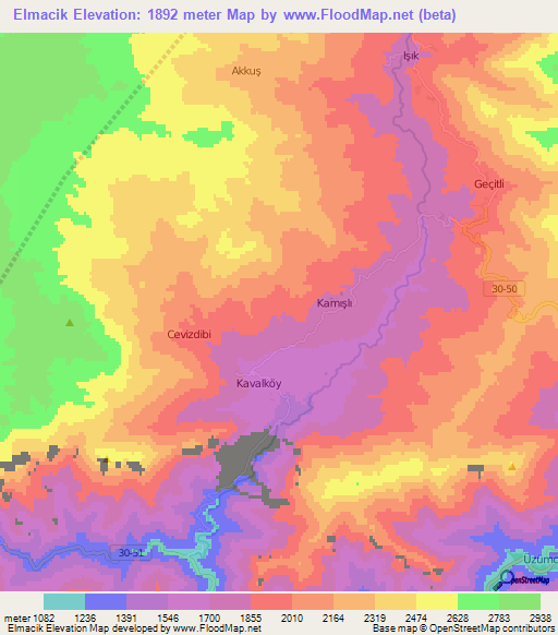 Elmacik,Turkey Elevation Map