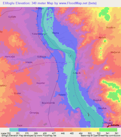 Elifoglu,Turkey Elevation Map