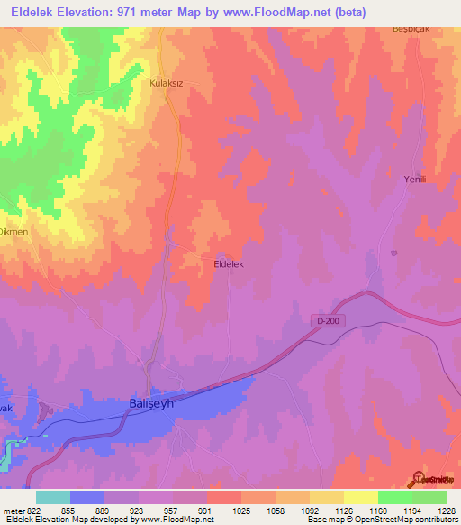 Eldelek,Turkey Elevation Map