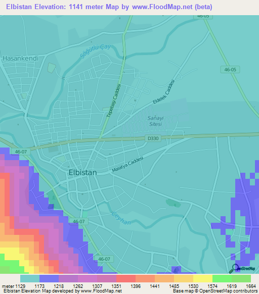 Elbistan,Turkey Elevation Map