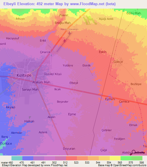 Elbeyli,Turkey Elevation Map