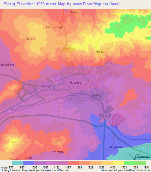 Elazig,Turkey Elevation Map