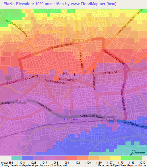 Elazig,Turkey Elevation Map