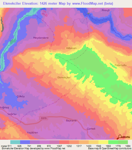 Ekmekciler,Turkey Elevation Map