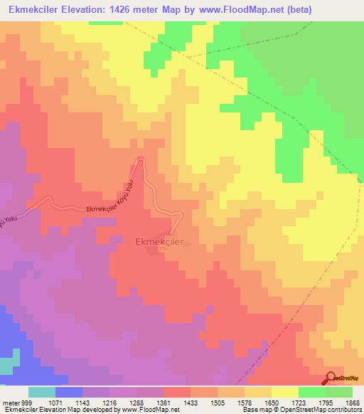 Ekmekciler,Turkey Elevation Map