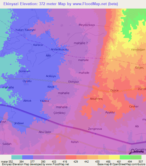 Ekinyazi,Turkey Elevation Map