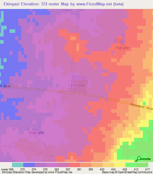 Ekinyazi,Turkey Elevation Map