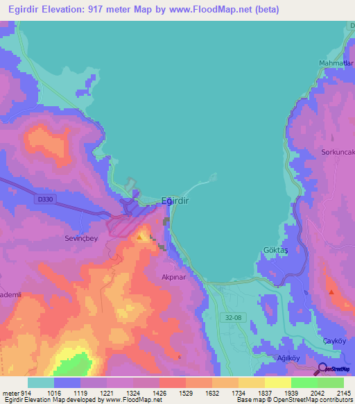 Egirdir,Turkey Elevation Map