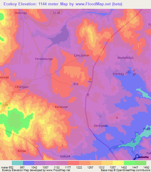 Ecekoy,Turkey Elevation Map