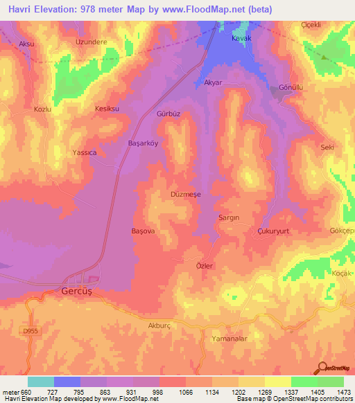 Havri,Turkey Elevation Map