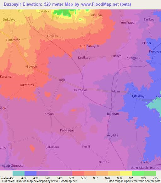Duzbayir,Turkey Elevation Map