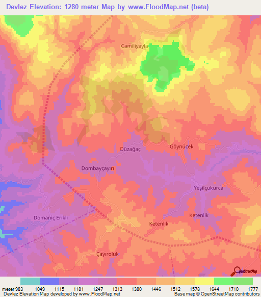 Devlez,Turkey Elevation Map