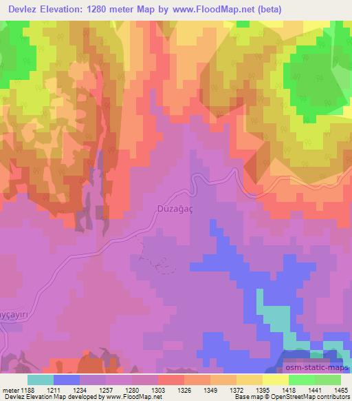 Devlez,Turkey Elevation Map