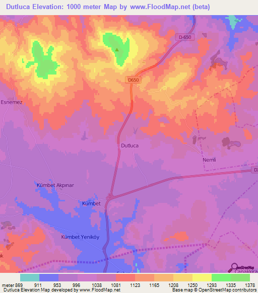 Dutluca,Turkey Elevation Map