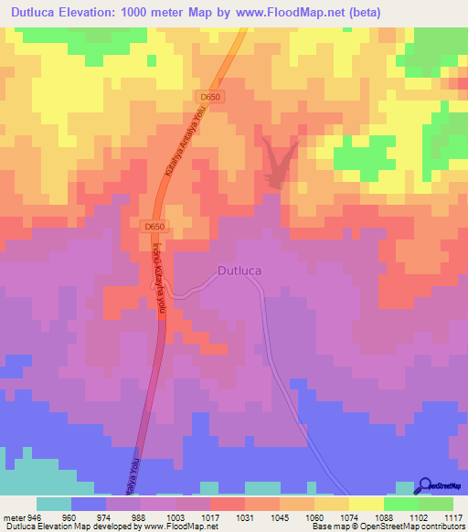 Dutluca,Turkey Elevation Map