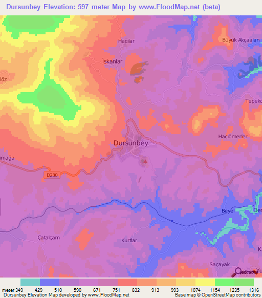 Dursunbey,Turkey Elevation Map