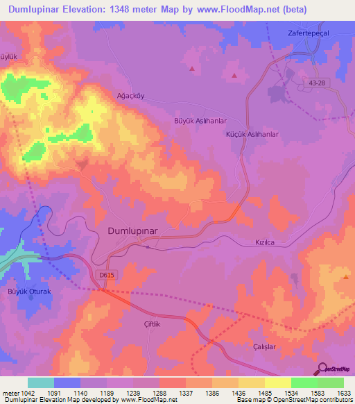 Dumlupinar,Turkey Elevation Map