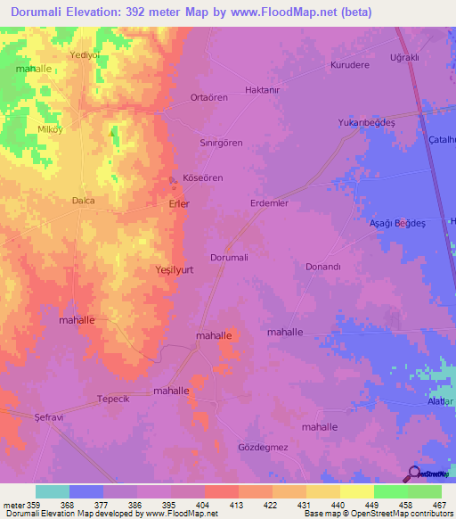 Dorumali,Turkey Elevation Map