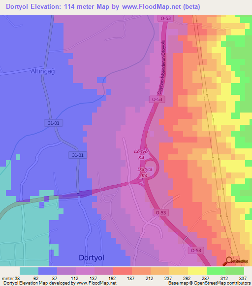 Dortyol,Turkey Elevation Map