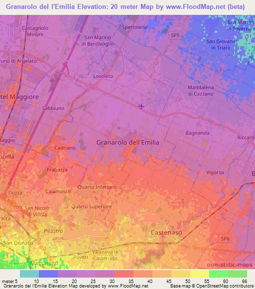 Granarolo del l'Emilia,Italy Elevation Map