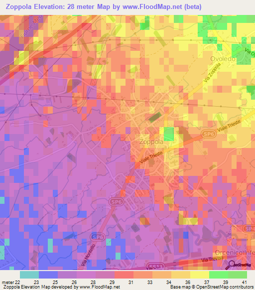 Zoppola,Italy Elevation Map