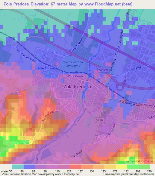 Zola Predosa,Italy Elevation Map