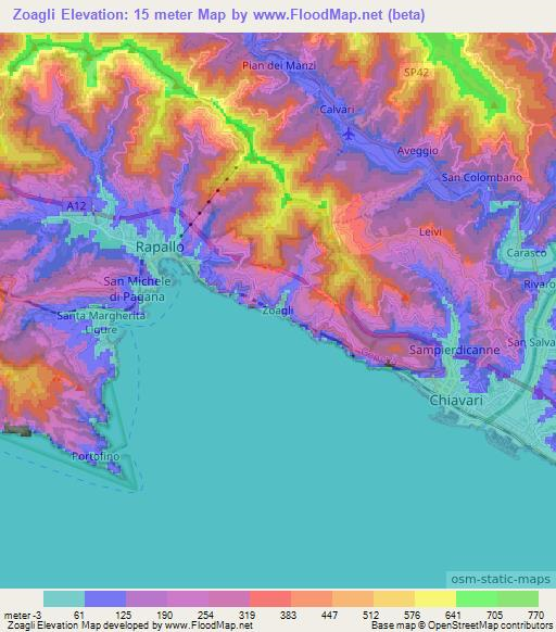 Zoagli,Italy Elevation Map