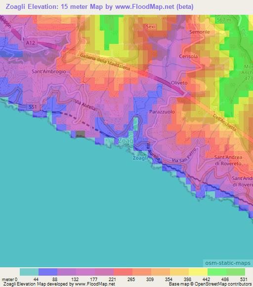 Zoagli,Italy Elevation Map