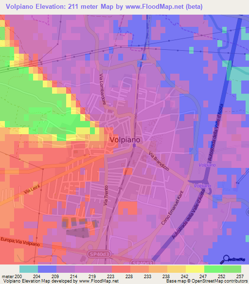 Volpiano,Italy Elevation Map