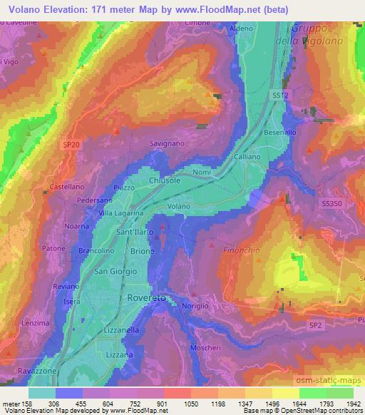 Volano,Italy Elevation Map