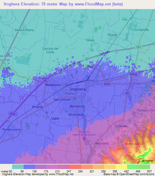 Voghera,Italy Elevation Map