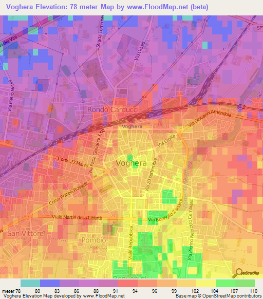 Voghera,Italy Elevation Map