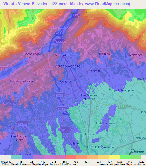 Vittorio Veneto,Italy Elevation Map