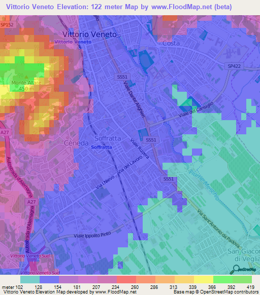 Vittorio Veneto,Italy Elevation Map