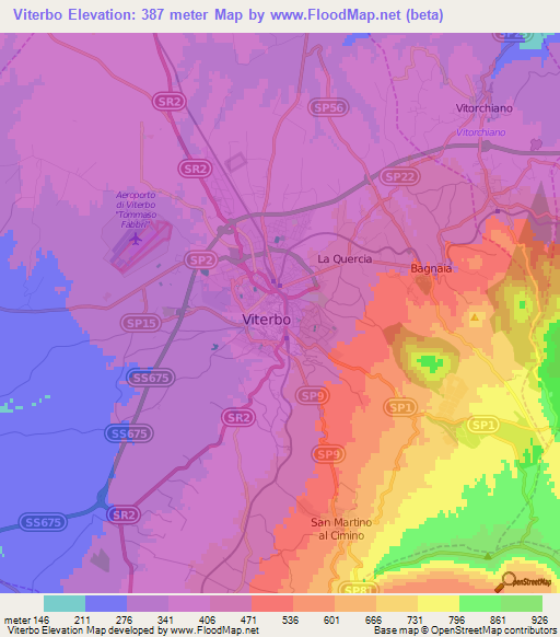 Viterbo,Italy Elevation Map