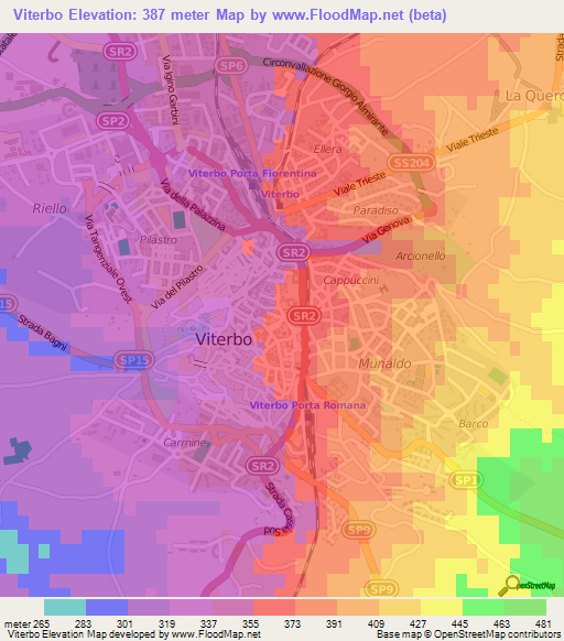 Viterbo,Italy Elevation Map