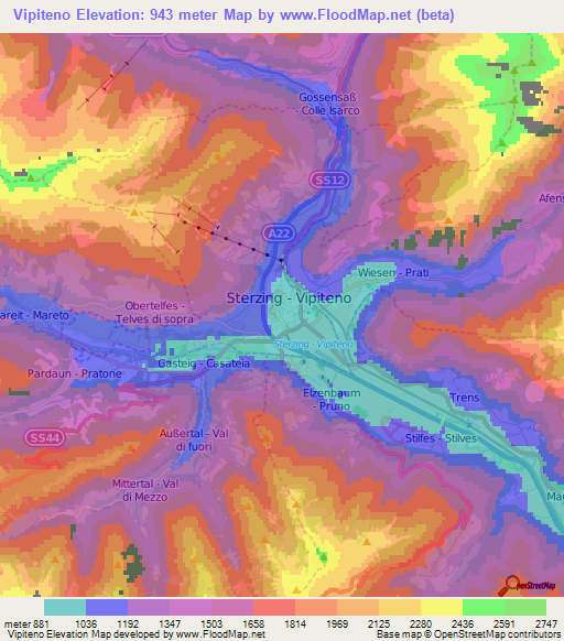 Vipiteno,Italy Elevation Map