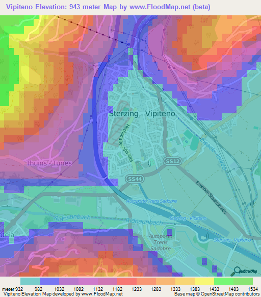 Vipiteno,Italy Elevation Map