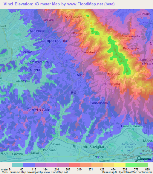 Vinci,Italy Elevation Map