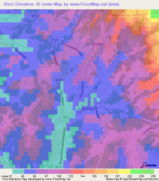 Vinci,Italy Elevation Map