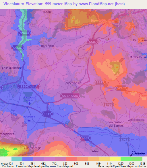 Vinchiaturo,Italy Elevation Map