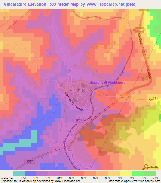 Vinchiaturo,Italy Elevation Map